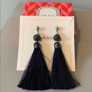 Stella & Dot navy and silver tassel earrings